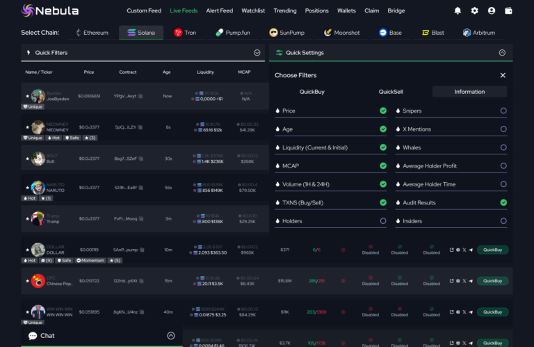 Memescope trading platform dashboard tracking meme coins on Pump.fun and Photon