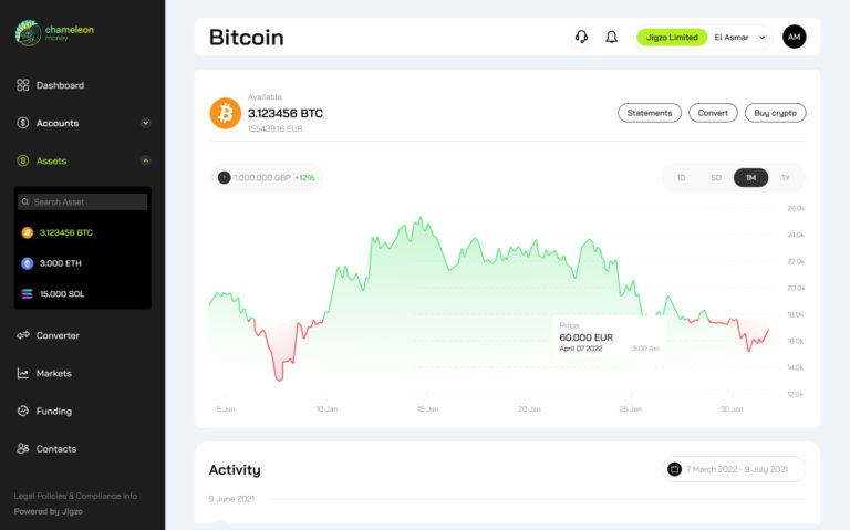 Bitcoin asset overview . Crypto Bank , Fiat . Web3 UX/UI Design